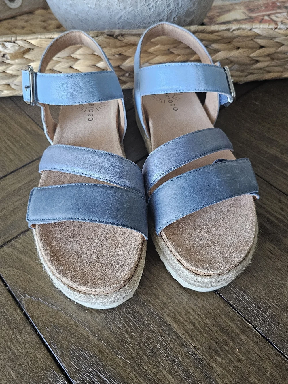 BRIOSO Women's Blue Leather Espadrille Platform Sandals Women's Sz 9 & 10 NWOB